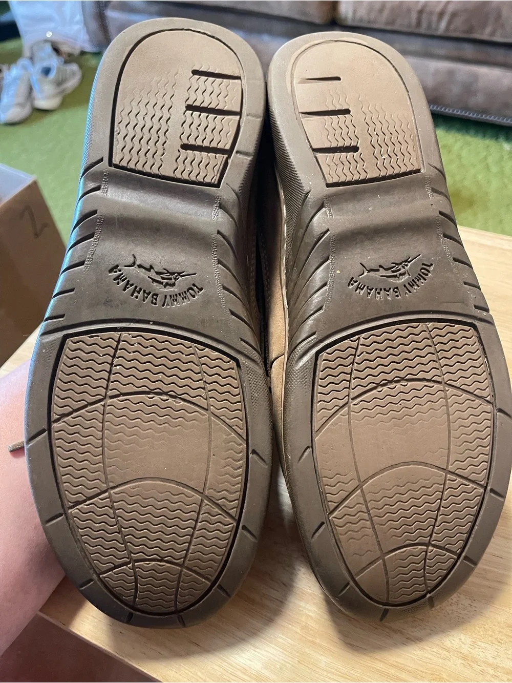 Tommy Bahama Dark Olive Leather Boat Shoes Men Size 9.5M
